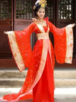 Chinese Traditional Costume Female Red Ancient Hanfu Dress Tang Dynasty Clothing 3 Pieces