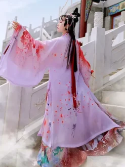 Chinese Weijin dynasty's big -sleeved shirts in the big sleeve coat 3-Piece Set Eric White Long Sleeves Polyeste Han Dynasty Outfit