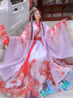 Chinese Weijin dynasty's big -sleeved shirts in the big sleeve coat 3-Piece Set Eric White Long Sleeves Polyeste Han Dynasty Outfit