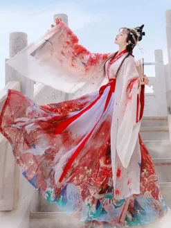 Chinese Weijin dynasty's big -sleeved shirts in the big sleeve coat 3-Piece Set Eric White Long Sleeves Polyeste Han Dynasty Outfit