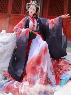 Chinese Weijin dynasty's big -sleeved shirts in the big sleeve coat 3-Piece Set Eric White Long Sleeves Polyeste Han Dynasty Outfit