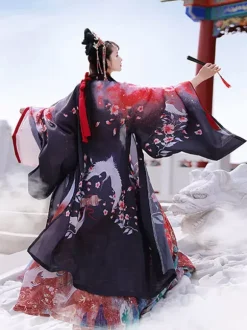 Chinese Weijin dynasty's big -sleeved shirts in the big sleeve coat 3-Piece Set Eric White Long Sleeves Polyeste Han Dynasty Outfit