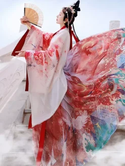 Chinese Weijin dynasty's big -sleeved shirts in the big sleeve coat 3-Piece Set Eric White Long Sleeves Polyeste Han Dynasty Outfit