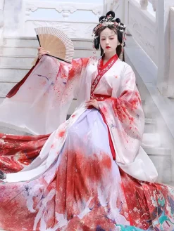 Chinese Weijin dynasty's big -sleeved shirts in the big sleeve coat 3-Piece Set Eric White Long Sleeves Polyeste Han Dynasty Outfit