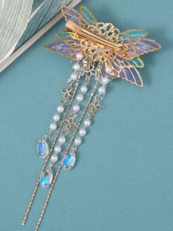 Chinese Style Lolita Accessories Lilac Butterfly Pearls Chains Metal Accessory Miscellaneous