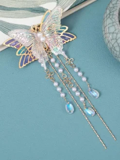Chinese Style Lolita Accessories Lilac Butterfly Pearls Chains Metal Accessory Miscellaneous