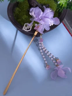 Chinese Style Lolita Accessories Purple Flowers Pearls Accessory Metal Miscellaneous
