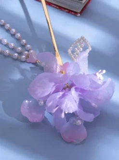 Chinese Style Lolita Accessories Purple Flowers Pearls Accessory Metal Miscellaneous