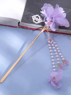 Chinese Style Lolita Accessories Purple Flowers Pearls Accessory Metal Miscellaneous