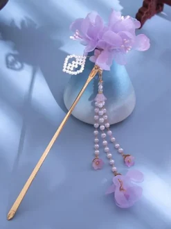 Chinese Style Lolita Accessories Purple Flowers Pearls Accessory Metal Miscellaneous