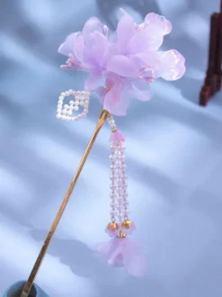 Chinese Style Lolita Accessories Purple Flowers Pearls Accessory Metal Miscellaneous