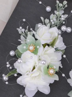 Chinese Style Lolita Accessories Ecru White Flowers Pearls Chains Metal Accessory Miscellaneous
