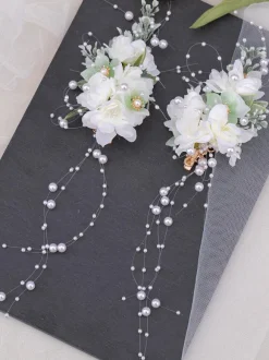 Chinese Style Lolita Accessories Ecru White Flowers Pearls Chains Metal Accessory Miscellaneous