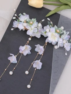 Chinese Style Lolita Accessories Lilac Pearls Chains Flowers Metal Accessory Miscellaneous