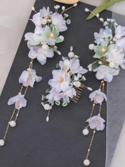 Chinese Style Lolita Accessories Lilac Pearls Chains Flowers Metal Accessory Miscellaneous