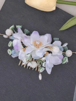 Chinese Style Lolita Accessories Lilac Pearls Chains Flowers Metal Accessory Miscellaneous