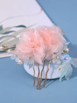 Chinese style Lolita Accessories Pink Pearls Flowers Headwear Metal Miscellaneous