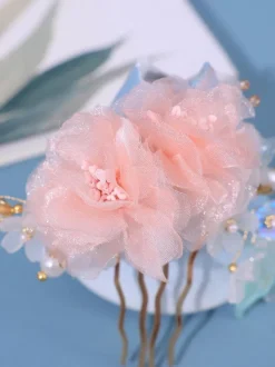Chinese style Lolita Accessories Pink Pearls Flowers Headwear Metal Miscellaneous