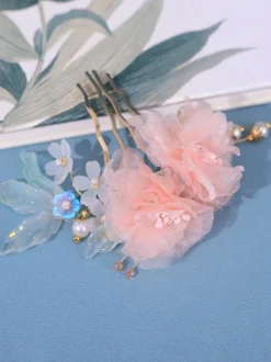 Chinese style Lolita Accessories Pink Pearls Flowers Headwear Metal Miscellaneous
