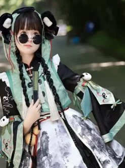 Chinese Style Lolita Dress Fringe Long Sleeves Satin Fabric Chinese style Panda Black Chinese style Lolita