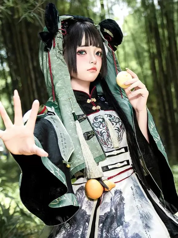 Chinese Style Lolita Dress Fringe Long Sleeves Satin Fabric Chinese style Panda Black Chinese style Lolita