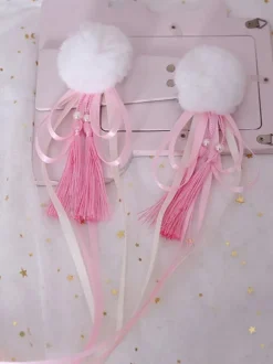 Chinese Style Lolita Hair Pin Pom Pom Tassel Bow Red Lolita Hair Accessory
