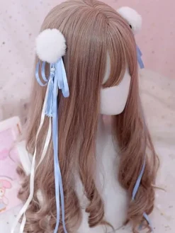Chinese Style Lolita Hair Pin Pom Pom Tassel Bow Red Lolita Hair Accessory