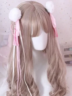 Chinese Style Lolita Hair Pin Pom Pom Tassel Bow Red Lolita Hair Accessory
