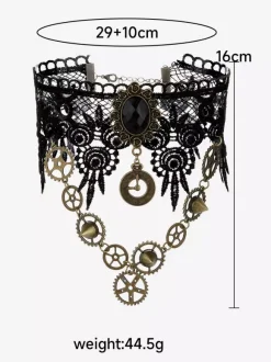 Choker Lace Necklace Retro Steampunk Waistband Black Metal Details Daily