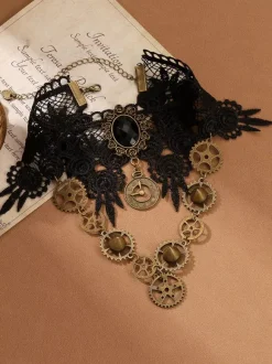 Choker Lace Necklace Retro Steampunk Waistband Black Metal Details Daily