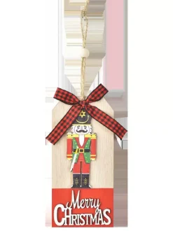 Christmas Decorations Wooden Walnut Soldier Pendant Wooden Letter Card Pendant Christmas Bow Pendant