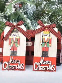 Christmas Decorations Wooden Walnut Soldier Pendant Wooden Letter Card Pendant Christmas Bow Pendant