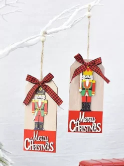Christmas Decorations Wooden Walnut Soldier Pendant Wooden Letter Card Pendant Christmas Bow Pendant