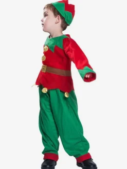 Christmas Elf Costume Boys Kids Long Sleeve Top Pants Hat 3 Piece Set Halloween