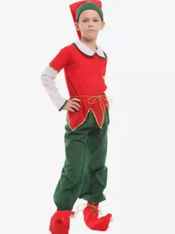 Christmas Elf Costume Kids Top Pants 5 Piece Set For Boys Halloween