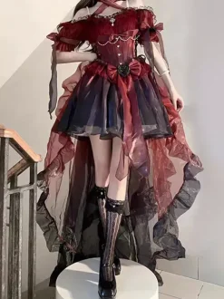Christmas Gothic Lolita Dresses Bows Red Pink White Sash Halter