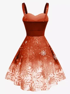 Christmas Ladies Strapless Gradient Snowflake Print Vintage Dress