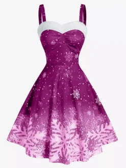 Christmas Ladies Strapless Gradient Snowflake Print Vintage Dress