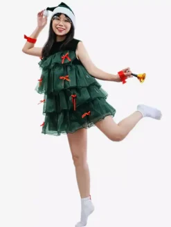 Christmas Set Dark Green Dress Accessory Hat Christmas Holidays Costumes