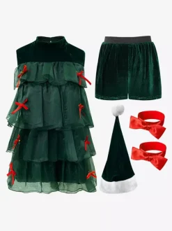 Christmas Set Dark Green Dress Accessory Hat Christmas Holidays Costumes