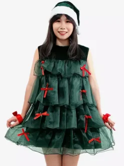 Christmas Set Dark Green Dress Accessory Hat Christmas Holidays Costumes