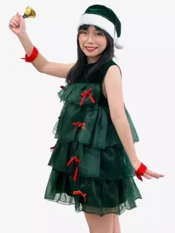 Christmas Set Dark Green Dress Accessory Hat Christmas Holidays Costumes