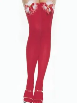 Christmas Sweet Red Velvet Bow Over The Knee Women Stockings