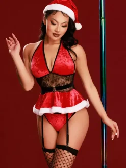 Christmas Costumes Hot Women Clubwear Sets with Stockings
