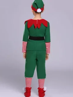 Christmas Elf Costume Kids Top Pants Green Outfit 5 Piece For Boys Halloween