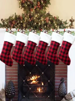 Christmas Gift Bags Christmas Door Hanging Decorations Plaid Cloth Christmas Socks Gift Bags