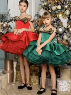 Christmas Girl Party Dress Special Occasion Dresses Sleeveless Ruffles