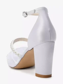 Chunky Heel Bridal Shoes Pointed Toe Pearls High Heel Wedding Shoes