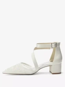 Chunky Heel Bridal Shoes Pointed Toe Beaded Strappy Low Heel Wedding Shoes