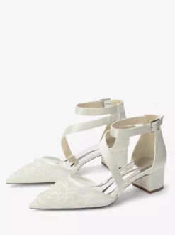 Chunky Heel Bridal Shoes Pointed Toe Beaded Strappy Low Heel Wedding Shoes